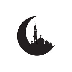 Fototapeta premium Mosque silhouette within a crescent moon, Islamic architecture, Ramadan symbol