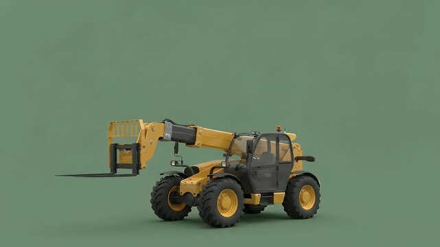 Realistic 3D Render of a Yellow Telescopic Handler Telehandler with Extended Boom