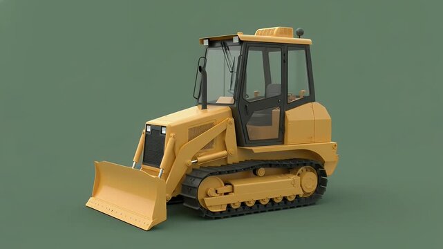 Realistic 3D Render of a Yellow Compact Track Loader Small Bulldozer with Front Blade