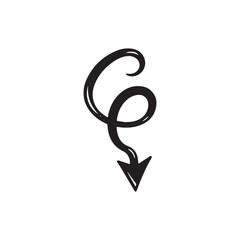 Obraz premium Hand-drawn arrow pointing down, doodle style spiral symbol