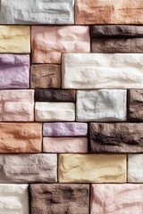 Fototapeta premium Textured Multicolor Brick Wall with Rough Surface and Varied Shapes and Sizes in Earthy and Pastel Tones for Decorative Background