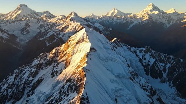 Majestic Snowy Peaks of Pakistan Illuminated by Golden Hour Light