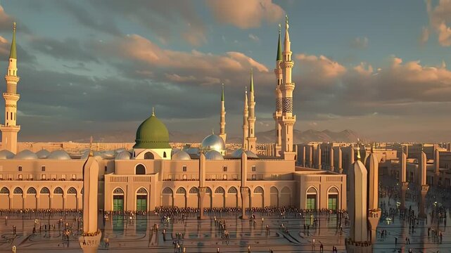 Prophet's Mosque Medina Saudi Arabia Sunset Devotion