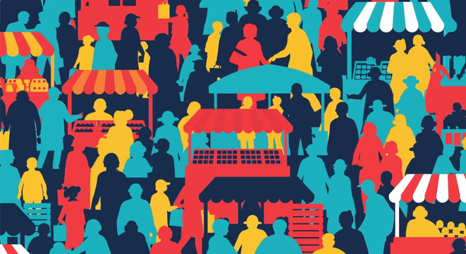 Vibrant Crowd at Bustling Street Market Scene.