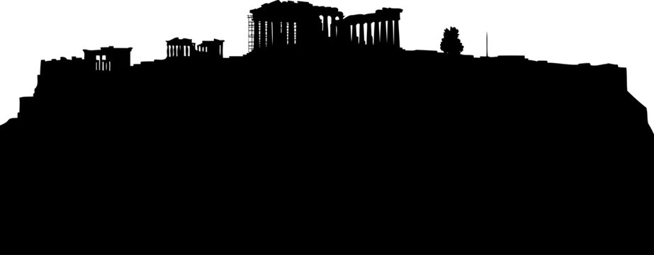 Acropolis of athens silhouette with ancient parthenon temple ruins