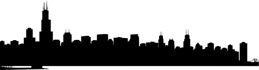 Obraz premium Chicago city skyline silhouette featuring the willis tower and lake michigan waterfront