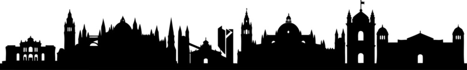 European city skyline silhouette with gothic spires and domes