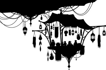 Obraz premium Fantasy hanging market stall with lanterns silhouette