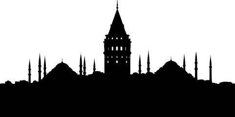 Obraz premium Istanbul city skyline silhouette featuring galata tower and mosques
