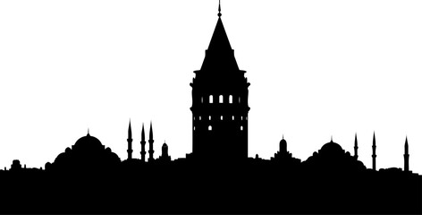 Obraz premium Istanbul skyline silhouette featuring galata tower and minarets