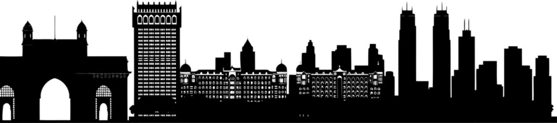 Fototapeta premium Mumbai skyline silhouette featuring gateway of india and taj mahal palace