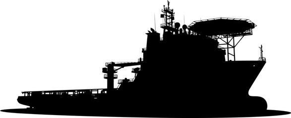 Obraz premium Offshore supply vessel silhouette with helicopter landing pad