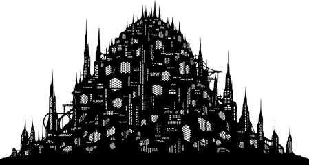 Fototapeta premium Organic-shaped futuristic city silhouette with intricate biological patterns