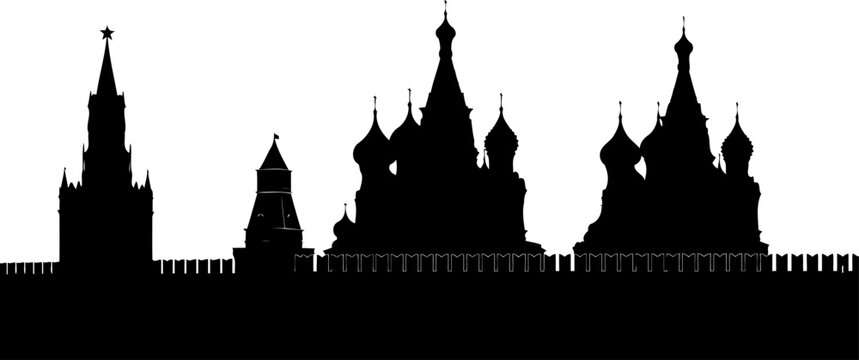 Moscow kremlin and saint basils cathedral silhouette standing in red square