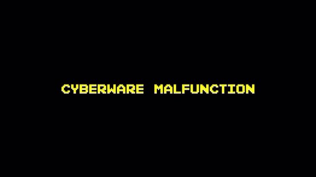 8 Bit Pixel Text "Cyberware Malfunction" Retro Glitch Error Screen Animation 4k video animation seamless loop