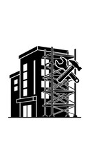 Naklejka premium Construction site with scaffolding and tools.