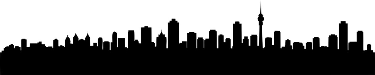 Wide urban city skyline silhouette with various skyscrapers