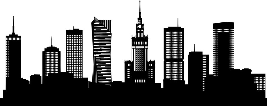 Warsaw city skyline silhouette with landmark architecture