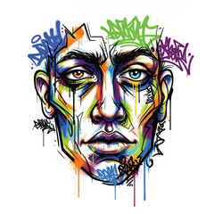 Fototapeta premium Vibrant Rainbow Portrait Painted in Dripping Graffiti Style.