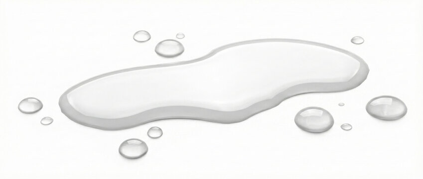 Clear water puddle and several small droplets isolated on a transparent background, rendered in a realistic vector style with subtle reflections and shadows.