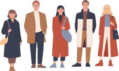 Obraz premium Silhouette people in stylish autumn winter outerwear, fashion clothing illustration, casual attire concept, seasonal outfit design, lifestyle representation