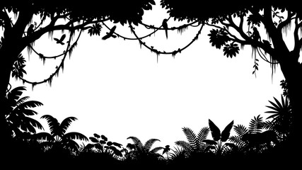 Naklejka premium Jungle forest frame with monkeys and birds