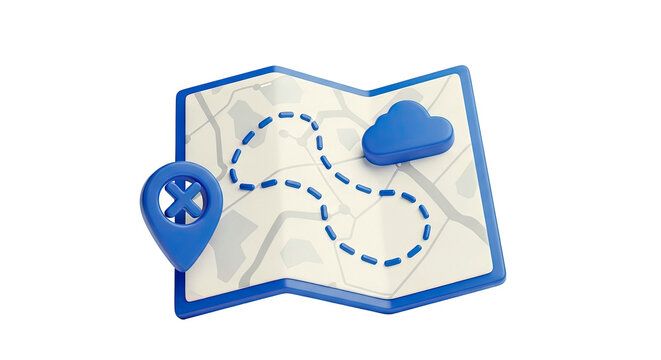 3D Map with GPS Pin and Cloud Icon