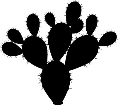 Prickly pear cactus silhouette with multiple pads and spines