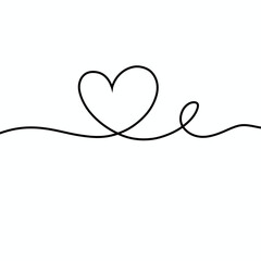 Minimal continuous line heart illustration on white background. Simple modern outline artwork in portrait orientation perfect for logo, wedding card, poster, and branding design.