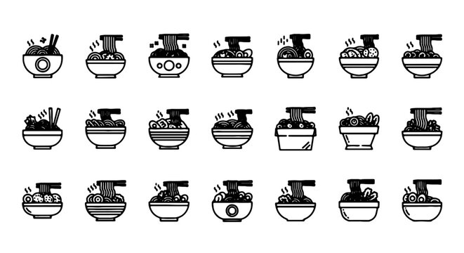 Black and white sushi icon collection. Includes various sushi rolls, sashimi, maki, nigiri, and sushi sets. Created in simple line style with monochromatic palette.