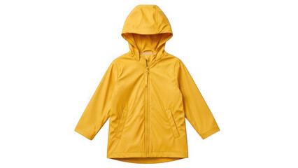 A bright yellow raincoat with a hood on transparent background