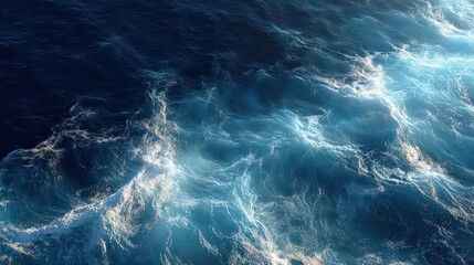 Bioluminescent Waves at Night Dark Blue Ocean Sparkling Water Surface With Light Reflections Abstract Background Nature Marine Scenic Beauty