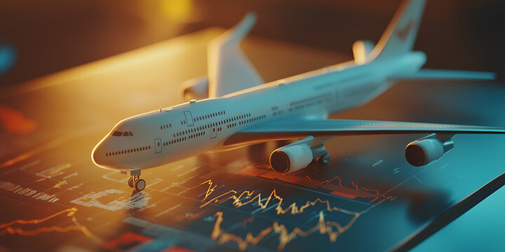 Airplane Model on Financial Stock Market Chart with Trading Data