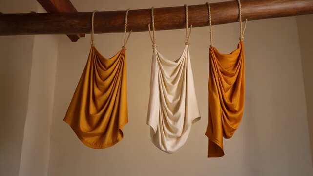 Buddhist Monk Robes Hanging On A Wooden Beam For Vesak