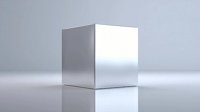 Silver Cube on Reflective Surface with Soft Gray Background