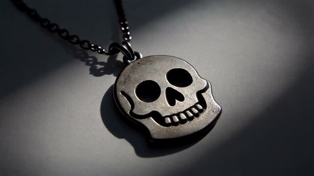 Silver Skull Pendant on Black Chain.