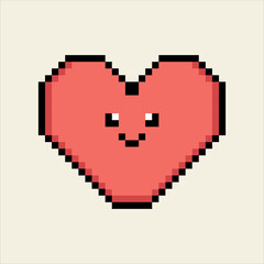 Obraz premium Red Pixel Art Heart With Happy Smiling Face Icon