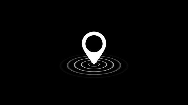  GPS location animated icon on black background. Neon location pin animation. Location 4k animation. GPS icon animation.4k