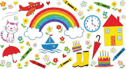 A vibrant and colorful illustration featuring various objects and elements Vector