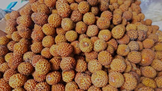 the appearance of tangkuhis (Dimocarpus longan ssp) or called "cat eye" fruit in a traditional market