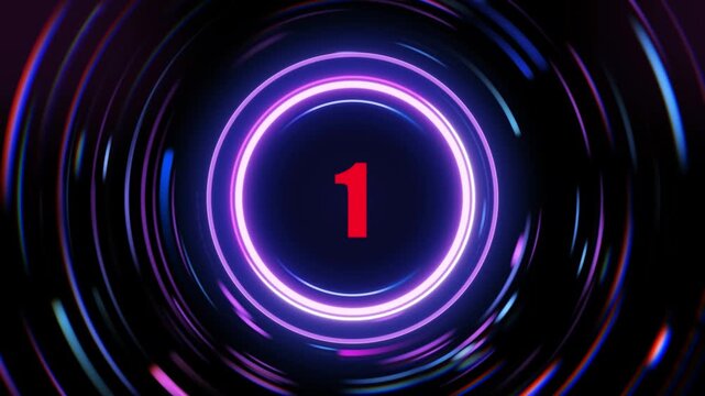 Neon lit buttons with numbers and start text on dark background with purple and blue glow