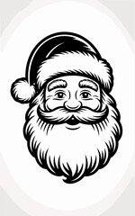 Obraz premium Classic Black and White Illustration of Santa Claus's Friendly Face, Featuring a Red Hat with a Fluffy Pom Pom, Bushy Eyelashes, Thick Moustache, and Full Beard Representing Christmas Spirit, Holiday