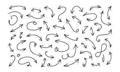 Naklejka premium Hand drawn arrows pointing in various directions on white background for graphic design