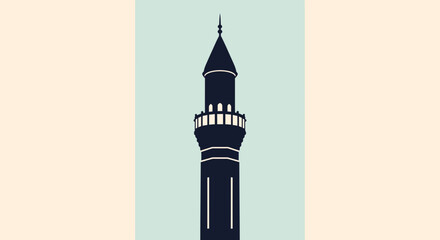Obraz premium Islamic Minaret Silhouette on Pastel Background, Traditional Architecture