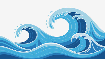 Dynamic Ocean Waves Crashing and Swirling with Deep Blue and Aqua Hues, Inspiring Adventure and Serenity in Coastal Landscapes, Perfect for Travel, Nature, and Wellness Projects, Stylized Graphic Illu