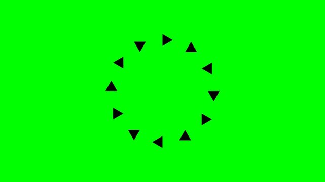 A vivid green background featuring a circular pattern of black triangles arranged symmetrically