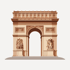 Fototapeta premium Iconic Arc de Triomphe monument in Paris, France, a symbol of French history, victory, and patriotism, depicted in a detailed, neoclassical architectural illustration, ideal for travel, history, and c