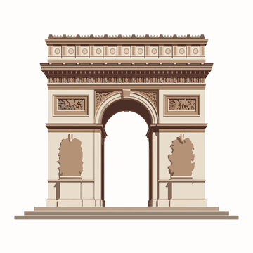 Iconic Arc de Triomphe landmark in Paris, France, rendered in a clean, minimalist vector illustration, showcasing architectural grandeur and historical significance for travel, tourism, and Parisian-t