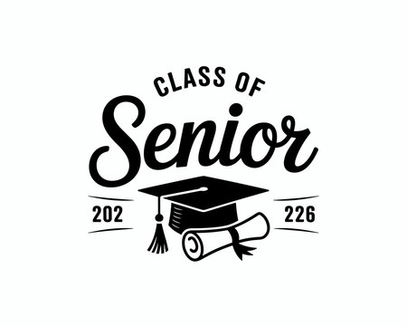 Class of Senior 2026 Graduation Celebration, a celebratory design featuring a graduation cap, diploma scroll, and year numbers 202 and 226, representing school year milestones for high school and coll