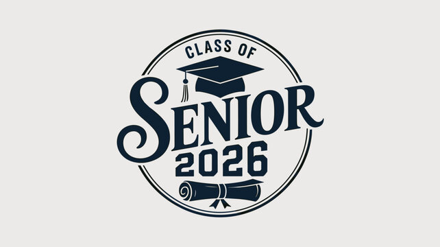 Class of 2026 Senior Graduation Celebration Design with Cap and Diploma Scroll, symbolizing academic achievement and future success, an academic milestone for high school or college students looking f